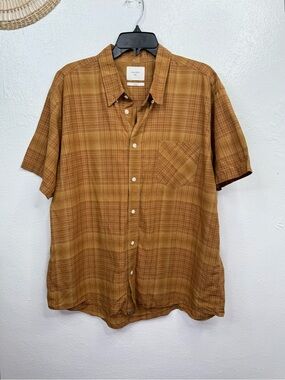 Billy Reid Button-Up Shirt Mens XXL Rust Brown Plaid Check Short Sleeve